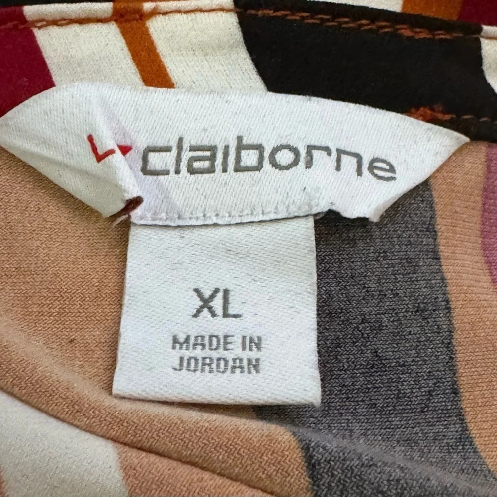 Liz Claiborne XL Shirt Top Rust Orange Striped Short Sleeve Scoop Neck Stretch - Picture 6 of 7